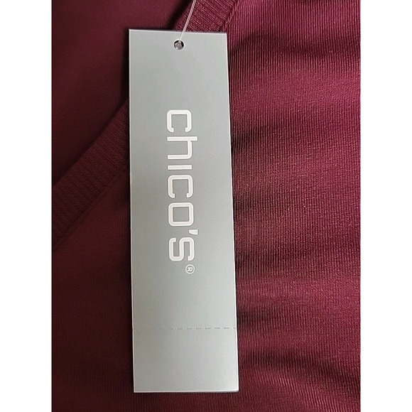 Chico's dress top Womens SZ 2 US L  Burgundy Cotton Blend V-neck Long Sleeve NWT - Picture 7 of 8